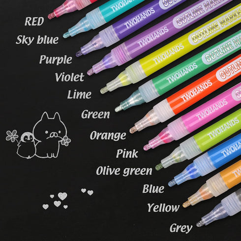 YISAN Outline Markers, Glitter Markers,Metallic Pens,Shimmer Marker Set,Christmas Card Making 12 Colors for Gift Card Writing Drawing?70436...