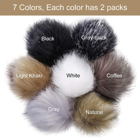 Tatuo DIY Faux Fur Pom Poms Ball with Press Button Removable Fluffy Pompom for Knitting Hats Shoes Scarves Bag Accessories (Neutral Color, 14)...