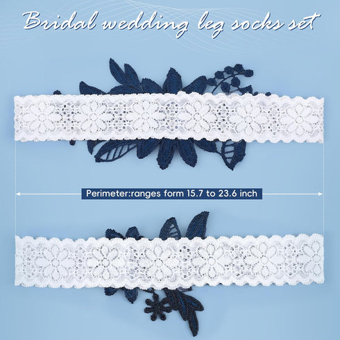 2 Pieces Wedding Garters for Bride Sexy Lace Leg Garter Belt Hand Sewn Faux Pearls Bride Garter Set...