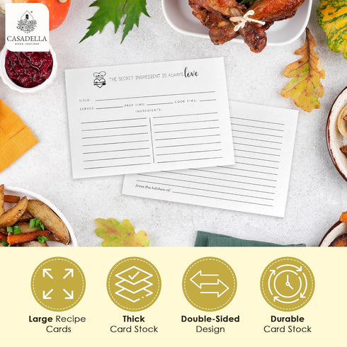 CASADELLA Minimalist Recipe Cards 4x6 - Set of 50, Thick Cardstock Double-Sided 4x6 Recipe Cards, Perfect Gift for Bridal Showers and Weddings, Be...