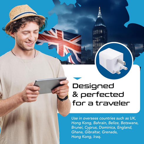 Ceptics UK Travel Adapter Plug - with 2 USB + USA Socket Input - Type G - Ultra Compact - Safe Grounded Perfect for Cell Phones, Laptops, Camera C...