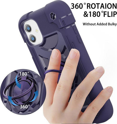 for iPhone 11 Case 6.1 Inch with Ring Stand, with 2 Pack Glass Screen Protector ?Heavy-Duty Shockproof Rugged Military Grade Cover with Magnetic C...