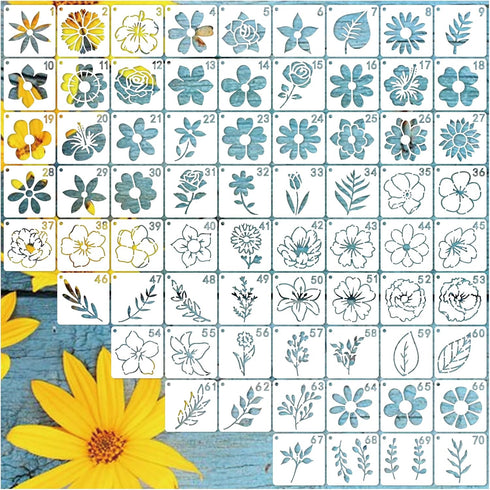 70pcs Small Flower Stencils for Painting on Wood Tiny Nature Leaf Stencils and Patterns Leaves Vine Stencil Floral Template Paint Stencils on Art ...