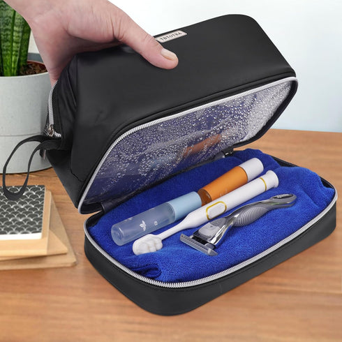 Travel Toiletry Bag for Men Women - Double Layer Waterproof Cosmetic Bag with Wet Dry Separation, Portable Shaving Dopp Kit Bathroom Hygiene Bags,...
