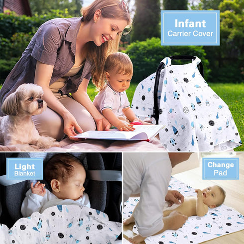 Muslin Car Seat Covers for Babies, Lightweight Infant Carseat Canopy, Breathable Baby Carrier Cover, Newborn Boys Girls Shower Gift, Fit Spring Su...