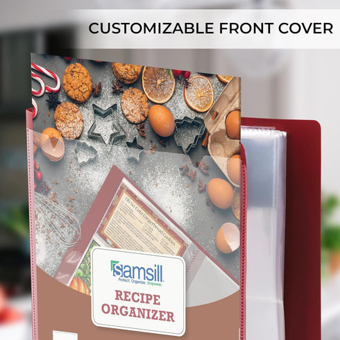 Samsill Plastic Recipe Holder, Recipe Book with Plastic Sleeves, Holds up to 88 Recipe Cards, 4x6 Index Cards, Customizable Cover...