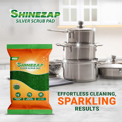 12 PCS Heavy Duty Scour Pads with Silver Spark Stain Cutters, Green Reusable Scouring Pads for Kitchen, Sink, Garage and Dish Cleaning, Multipurpo...
