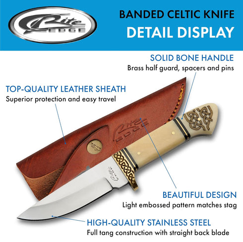 SZCO Supplies DH-8036 Bone Handle Celtic Knot Bandit Hunting Knife with Sheath, 7.75" Length, White...