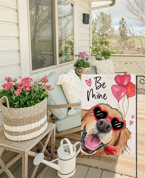Valentines Day Dog Be Mine Garden Flag 12x18 Double Sided,Golden Retriever with Balloons Small Yard Flag,Seasonal Outdoor Decor for Anniversary We...