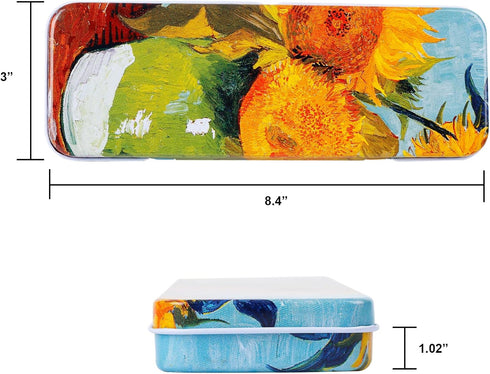 DAHO Tin Pencil Box with World Famous Arts for School, Office, Home, Makeup Storage (Sunflower)...