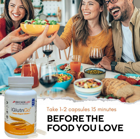 GlutnGo with Tolerase G 100mg Digestion Supplement for Gluten Intolerance, Clinically Proven to Help Digest Gluten, Fast, Effective and Safe Diges...