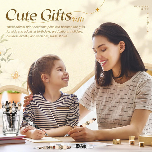 12 Set Plastic Beadable Pens Assorted Wood Crystal Spacer Round Beads Black Ink Ballpoint Pen DIY Pen Set for Women Kids Gifts School Office Suppl...