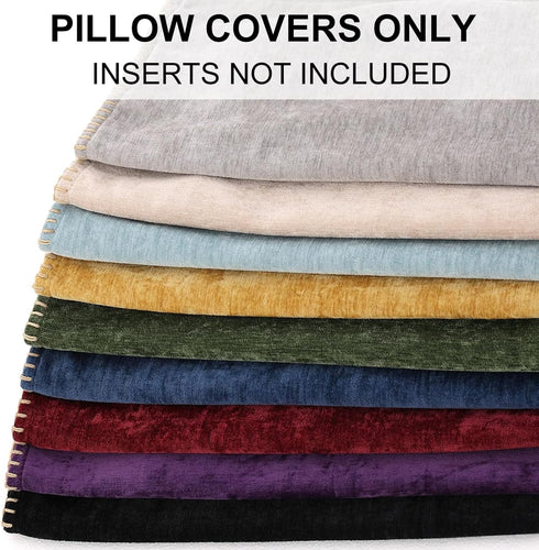 decorUhome Chenille Soft Throw Pillow Covers 18x18 Set of 2, Farmhouse Velvet Neutral Decorative Pillow Covers with Stitched Edge for Couch Sofa B...