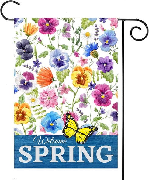 Spring Garden Flag Flowers Butterfly Outdoor Flag Vertical Double Sided Polyester for Farmhouse Yard Outdoor Porch Lawn Decor 12.5 x 18 Inch...