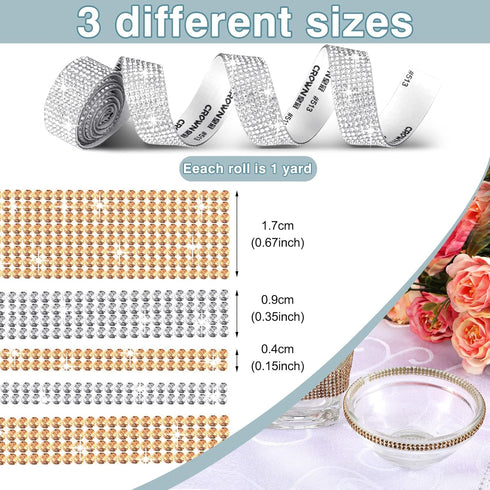 6 Rolls Rhinestone Ribbon Self Adhesive Bling Crystal Diamond Strips Sticker 6 Yards Glitter Silver Gold Faux Ribbon for Arts Craft Event DIY Car ...