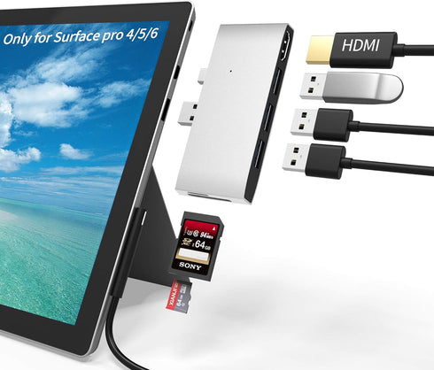 Surface Pro 4/Pro 5/Pro 6 Docking Station USB Hub USB 3.0 Hub Adapter, SD & TF/Micro SD Memory Card Reader, 4K HDMI Port Converter Accessories for...