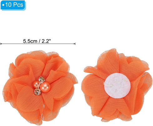 PATIKIL 2" Chiffon Flowers, 10Pcs Fabric Flowers Sewing Appliques Embellishments with Rhinestone Pearl for DIY Crafts Wedding Headbands Party Deco...