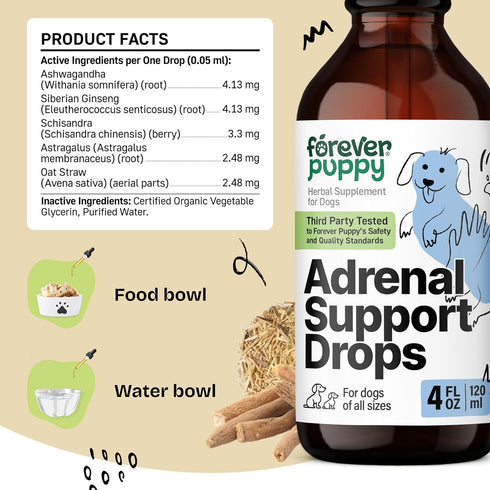 Adrenal Drops for Dogs - Adrenal Wellbeing w/Ashwagandha Liquid Drops - Calming Care for All Breeds & Sizes - Herbal Energy Drops w/Ginseng Root -...