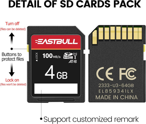 EASTBULL 5-Pack of SD Card 4GB Class 10 SD Card U1 V30 High-Speed 100MB/s Read SDHC Memory Card 5-Pack for Camera, Full HD Video, with 5 Mini Case...