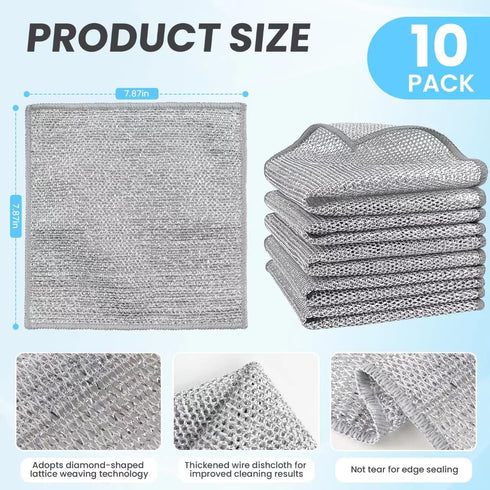 Wire Cleaning Cloths,Reusable Dishwashing Rag,Wire Dish Towels Scrubbing Pads for Kitchen, Sinks, Pots, Pans (10, Double Layer)...