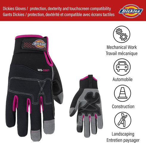 Dickies Heavy Duty Synthetic Leather Work Gloves Women, Touchscreen Compatible | Mechanic, Gardening Gloves, Black/Pink, Large...