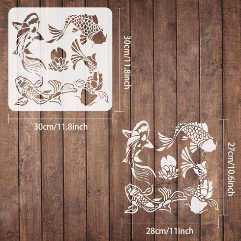 FINGERINSPIRE Koi Lotus DIY Stencils Wall Painting Stencil 11.8x11.8inch Carp Fish Drawing Stencils Reusable Mylar DIY Art Craft Painting Template...