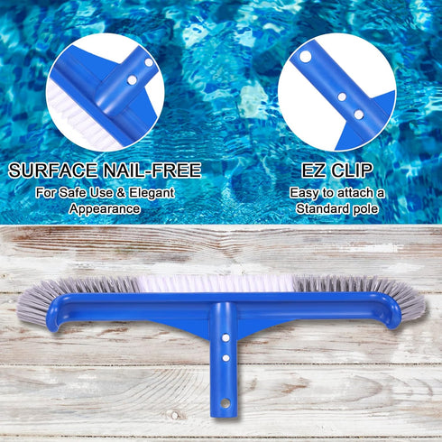 Professional Swimming Pool Wall & Tile Brush,17.5" Curved Edge Heavy Duty Head Designed for Cleans Walls, Tiles & Floors, Premium Nylon Bristles w...