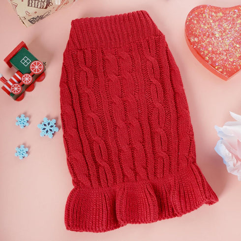 Small Dog Sweater Pet Christmas Sweater Dress for Dogs Cat Pet for Winter Christmas Holiday Breathable Ruffle Hem Design (Red, Large)...