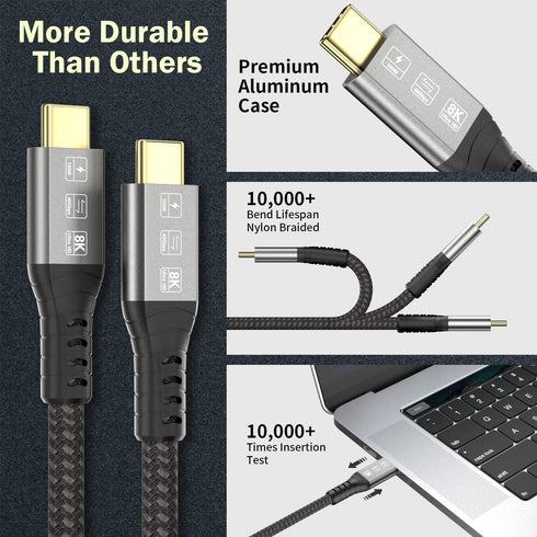 USB C Thunderbolt 4 Cable 3.3ft, USB4 Braided Cables 40Gbps, 8K 60Hz PD 100W Compatible with Thunderbolt 4/3, USB4/3, Type C, for iPhone 15/15 Pro...