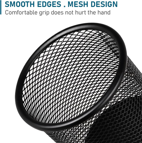 QYH Mesh Pen Cup Metal Pencil Holder for Desk 6 Packs Black Pen Organizer Office 3.54x3.93 Inch...