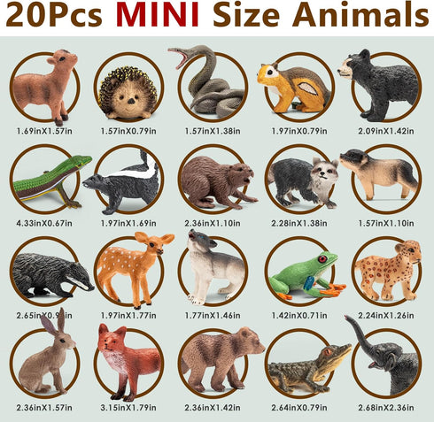 20Pcs Forest Animal Figurines, Miniature Plastic Woodland Animal Figure Toy Set for Kids Toddler Boy Girl Age 3-5 3 4 5 Party Supplies Cake Topper...
