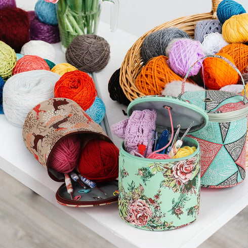 Katech Small Yarn Storage Case Empty Round Yarn Bag Knit Tote Bag Basket (Brown)...