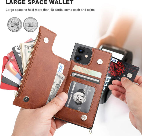 Bocasal Crossbody Wallet Case for iPhone 12/12 Pro with Card Holder,Zipper Card Slot Protector Shockproof Purse Cover with Removable Cross Body St...