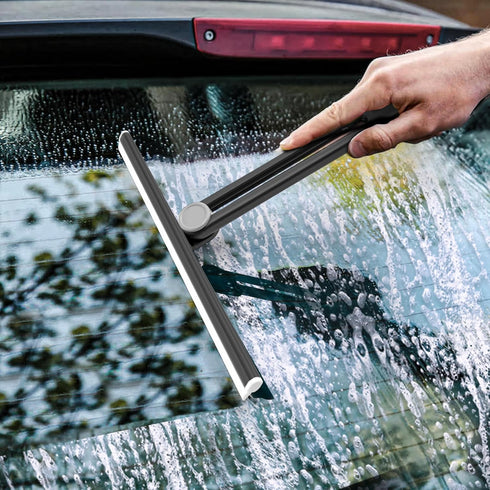 Shower Squeegee 2 Packs for Glass Doors, All-Purpose 360° Rotating Black Silicone Scraper Cleaner Tool for Tile, Walls, Mirror, Car Window, Counte...