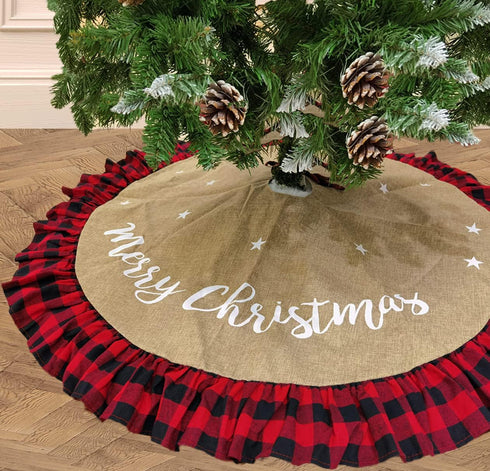 AISENO 48 Inch Christmas Tree Skirt Linen Burlap Buffalo Plaid Edge Decoration for Merry Christmas Party Red and Black Buffalo Christmas Tree Skir...