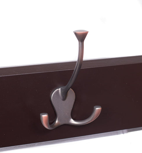 BIRDROCK HOME Tri Hook Coat Rack - 5 Hooks - Wall Mount Hat Rack - Brown Finish - Bronze Hooks...