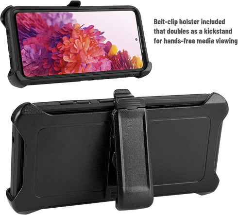 Case for Samsung Galaxy S20 FE 5G (2020) Heavy Duty Shockproof Drop-Proof Triple Layer Defense Cover 6.5” (Black with Belt Clip), Black...
