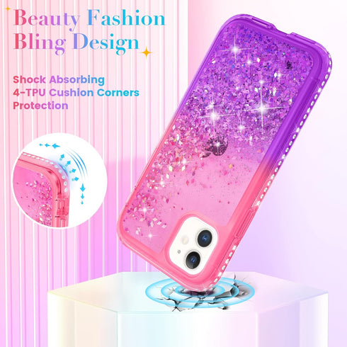 Ruky for iPhone 11 Glitter Case with Built-in Screen Protector, Full Body Rugged Liquid Cover with Built-in Screen Protector Shockproof Protective...