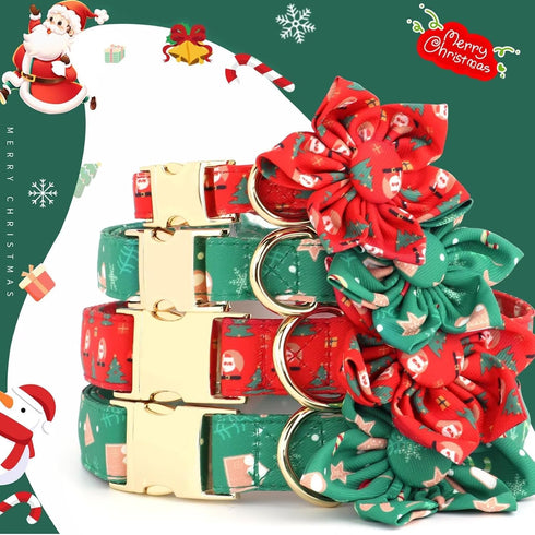 Beirui Cute Christmas Dog Collar Female with Flower, Holiday Girl Dog Collars with Christmas Patterns, Soft Green Pet Collar Adjustable for Small ...