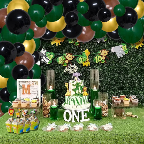 Dark Green Black Gold Balloons Arch Kit - Dark Green Black Balloons Gold Metallic Brown Balloons for Football Video Game Theme Birthday Graduation...