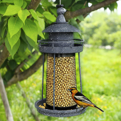 Twinkle Star Wild Bird Feeder Hanging for Garden Yard Outside Decoration, Panorama Gazebo Birdfeeder, Lighthouse Shaped, Grey...
