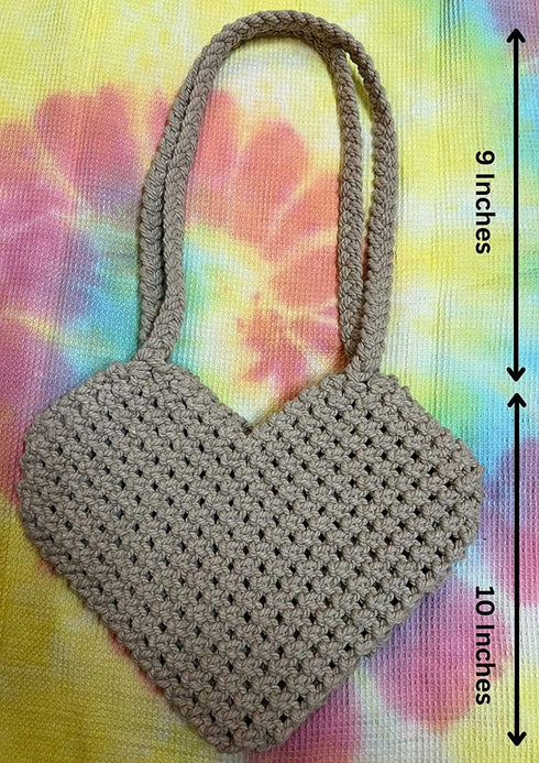 JESSICA Cotton Boho Macrame Handmade Heart Shaped Handbag Birthday Ladies Gift, off-white....