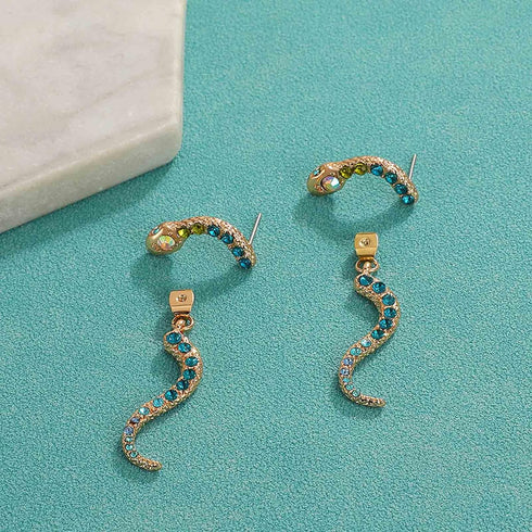 Gothic Snake Ear Jacket Earrings Blue Snake Drop Earrings Colorful Crystal Dangle Earrings Gold Crystal Snake Earrings Wave Serpent Earrings Anima...