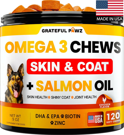 Omega 3 for Dogs - Fish Oil for Dogs Chews - Allergy and Dog Itch Relief - Dog Anti Shedding Supplement - Joint Health Treatment - Dog Skin and Co...