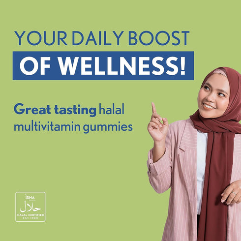 Noor Vitamins Halal Adult Multivitamin Gummy with Organic Fruit Blend for Men and Women; Non-GMO, Gluten Free, Gelatin Free Halal Vitamins - 90 Co...