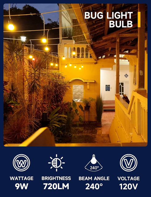 Yellow LED Bug Light Bulbs, A19 Outdoor Yellow Bug Light Bulb, 9W Equivalent 60W, Yellow Bug Light Bulbs for Outside, E26 Base for Porch, Holiday ...