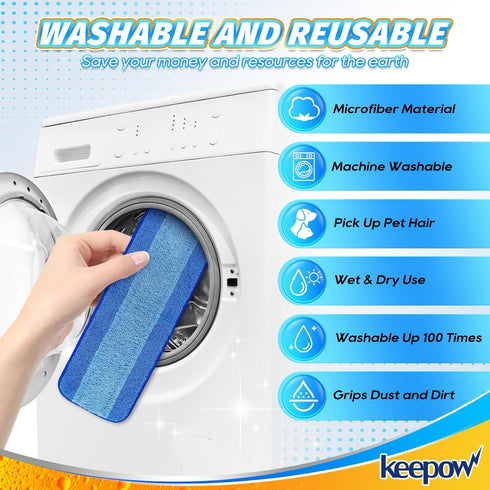 KEEPOW Microfiber Cleaning Pad, Mop Replacement Pads for Hardwood Floor Cleaner, 18 Inch, Washable & Reusable Spray Refills for Hard Surface Lamin...