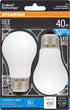 SYLVANIA LED TruWave Natural Series Ceiling Fan / Fixture Light Bulb, 40W A15 Daylight, Dimmable, Frosted - 2 Pack...