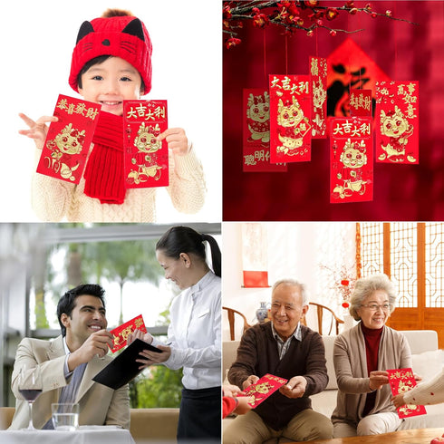 Red Envelopes Chinese New Year Dragon 2024, Lunar New Year Red Envelope Large Lucky Money Interoffice Envelopes Red Packet Hong Bao with 6 Differe...