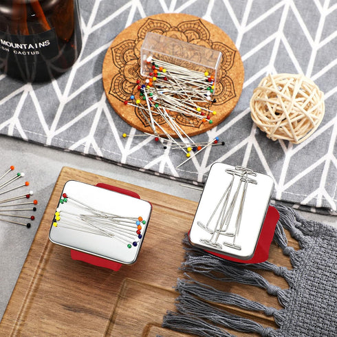 Magnetic Wrist Sewing Pincushion with 100 Pieces 1.5 Inch Ball Head Sewing Pins Set Wrist Magnetic Pin Holder Gift Supplies(Red)...